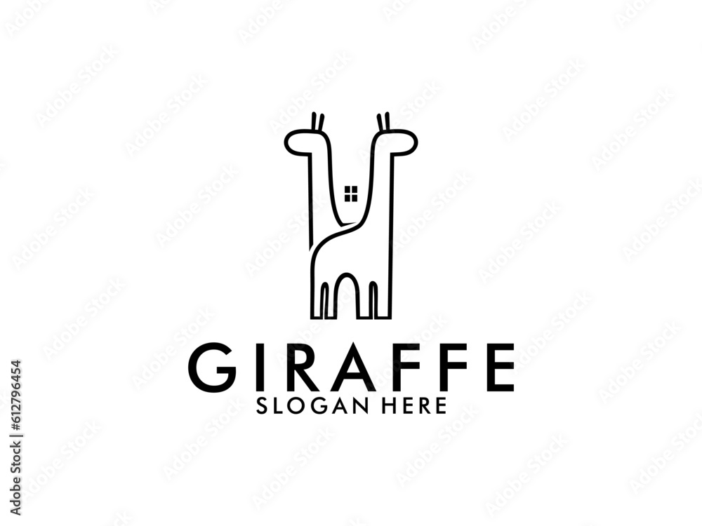 Giraffe line art with home logo vector template Giraffe line art with home logo vector template
