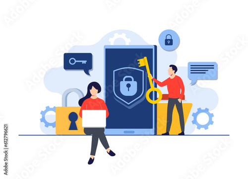 Personal data protection, Cyber security, Internet security or information privacy, Password protection flat vector illustration for landing page, mobile app, flyer, template, web banner, infographic