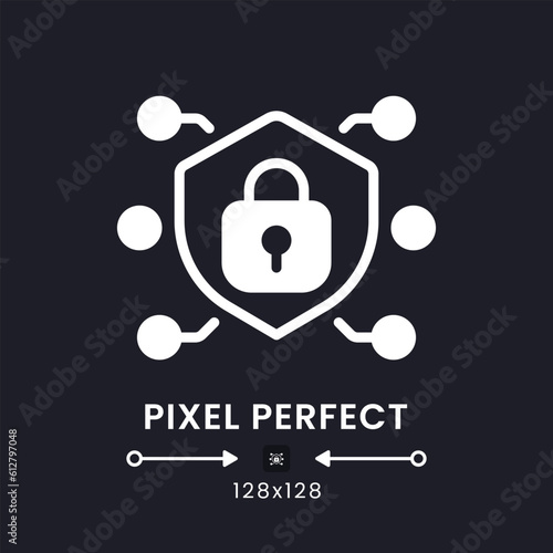 Network security white solid desktop icon. Personal data safety. System protection. Pixel perfect 128x128, outline 4px. Silhouette symbol for dark mode. Glyph pictogram. Vector isolated image