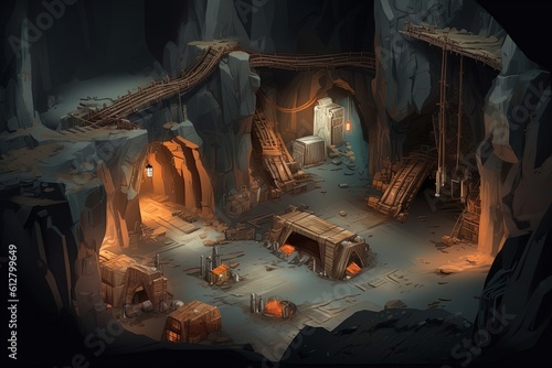 3D Cartoon Animated Location Cave-in Mine Ai Generate