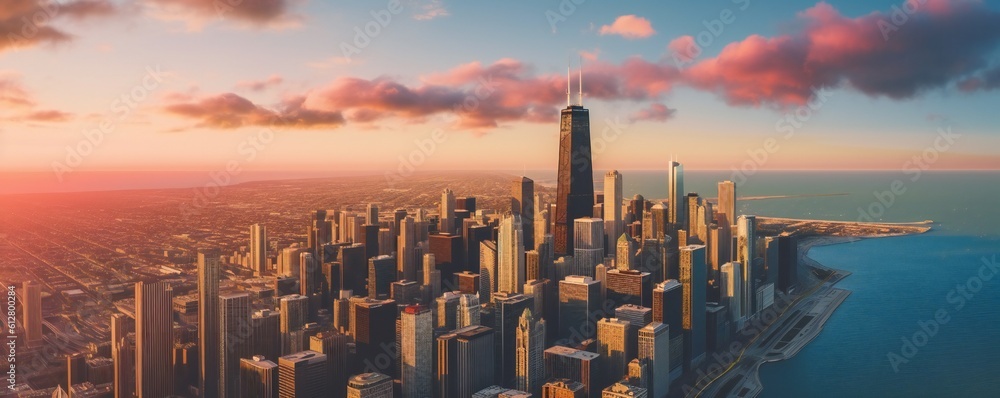 Fototapeta premium Aerial view of chicago city Generative AI