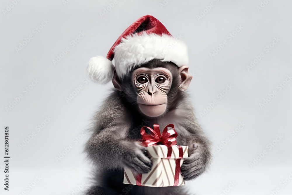 cute baby monkey with santa hat isolated on white background. Ai generative cute baby monkey with santa hat isolated on white background. Ai generative
