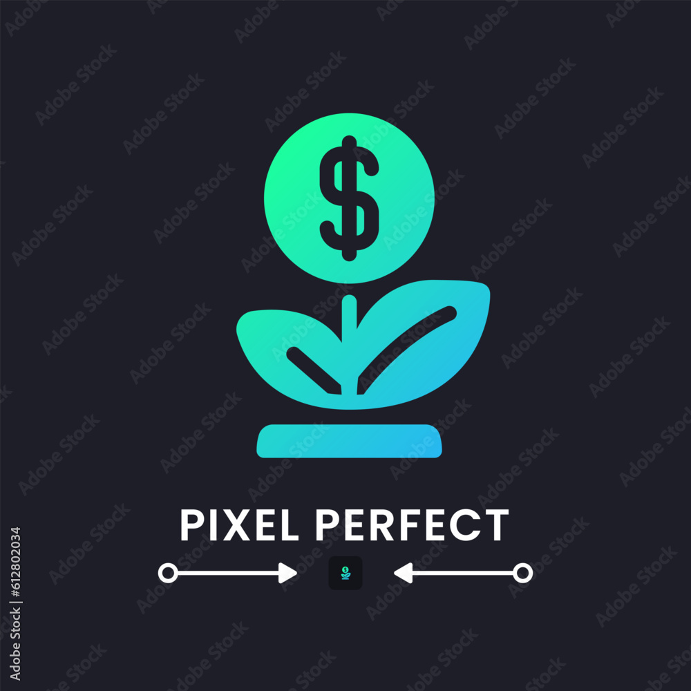 Financial growth blue solid gradient desktop icon on black. Socially responsible ventures. Seed money. Pixel perfect, outline 4px. Glyph pictogram for dark mode. Isolated vector image Financial growth blue solid gradient desktop icon on black. Socially responsible ventures. Seed money. Pixel perfect, outline 4px. Glyph pictogram for dark mode. Isolated vector image