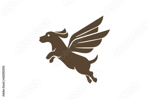 Flying dog logo, funny dog icon vector template