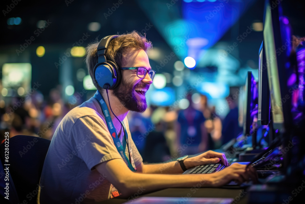 A gamer during a live stream, showcasing their genuine reactions and interactions with their audience. Generative AI A gamer during a live stream, showcasing their genuine reactions and interactions with their audience. Generative AI