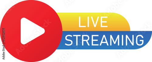 Live stream symbol, icon with play button. Emblem for broadcasting, online tv, sport, news and radio streaming. .Badge, Emblem for broadcasting or online tv stream.