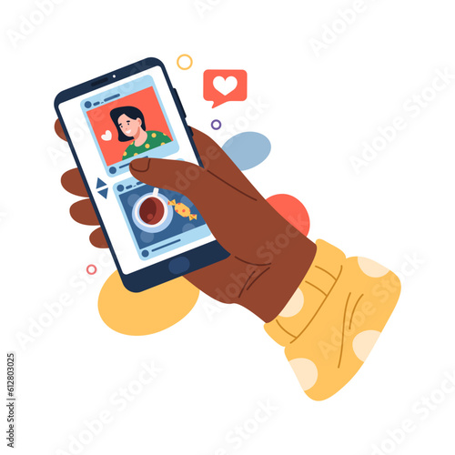 Smartphone with social network app. Vector image