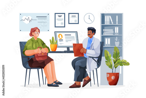 Flat vector image of doctor visit or consultation