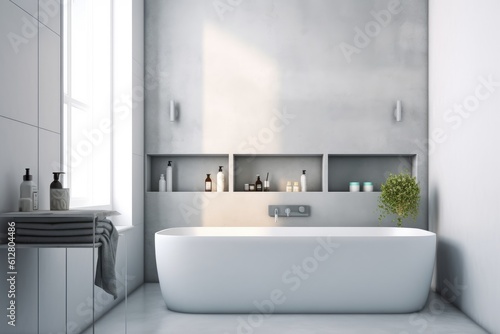 modern white bathroom  minimal style  contemporary design with natural light  generative AI