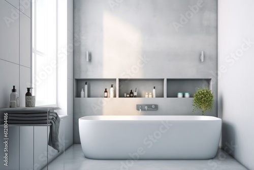 Wallpaper Mural modern white bathroom, minimal style, contemporary design with natural light, generative AI Torontodigital.ca