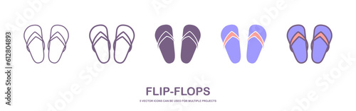 Flip flops linear icon. Thin line illustration. Summer slippers contour symbol. Vector isolated outline drawing