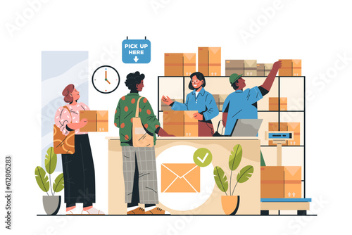 Post office interior, shipment, vector flat image