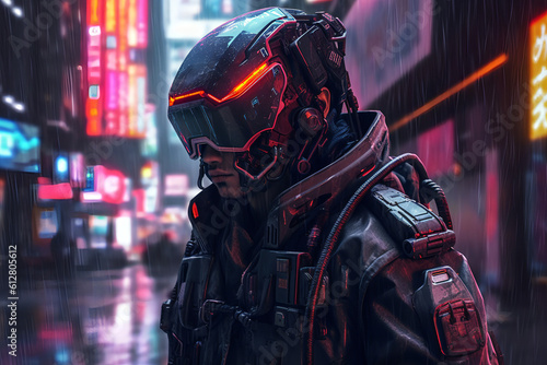Cyborg in futuristic city Generative AI © David