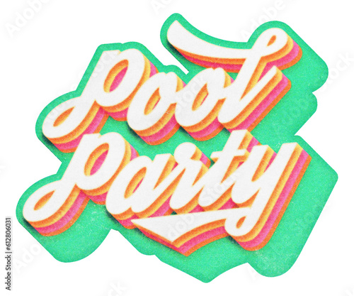 Words Pool Party paper cut-out in retro three-dimensional script lettering style isolated on transparent background