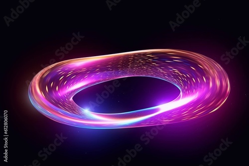 Abstract ring background with luminous swirling backdrop. Glowing spiral. shine round frame with light circles light effect. glowing cover. Space for your message. Generative AI