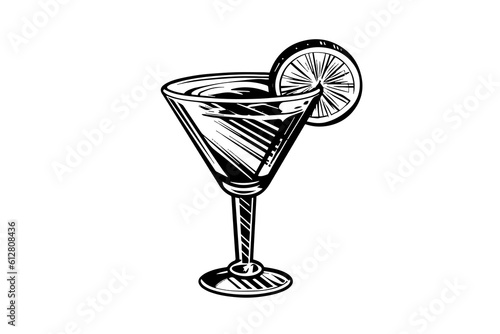 Margarita cocktail engraved isolated drink vector illustration. Black and white sketch composition.