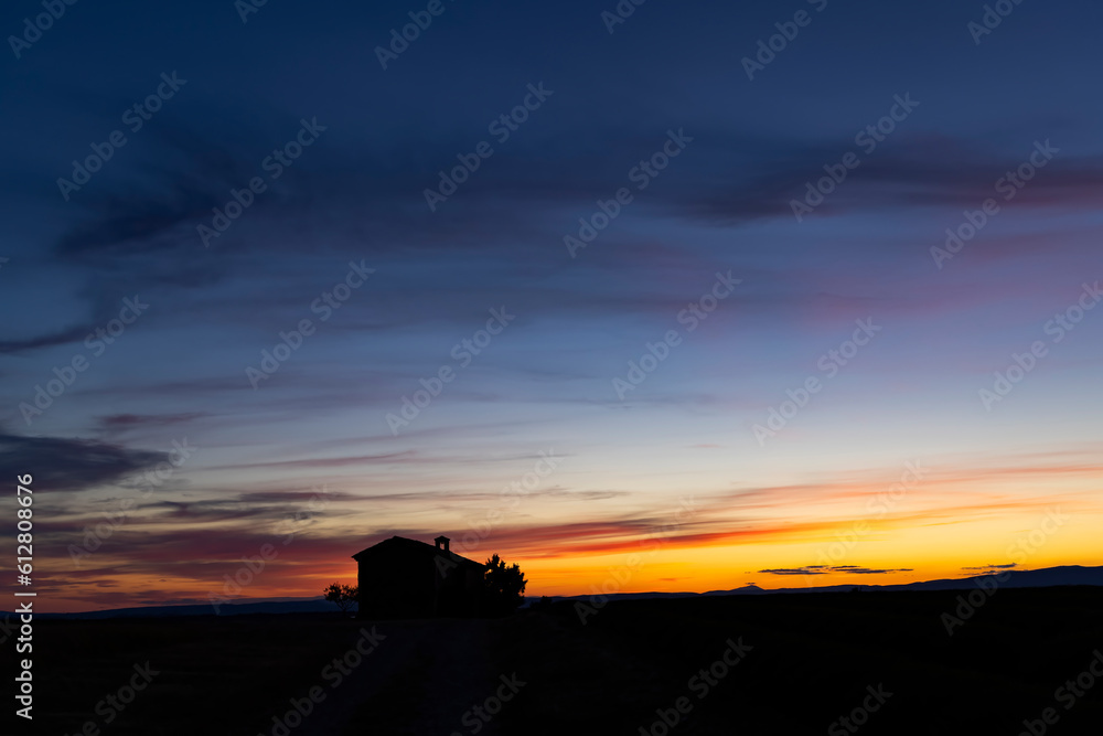 chapel at sunrise in Valensole plateau, Provence, France chapel at sunrise in Valensole plateau, Provence, France