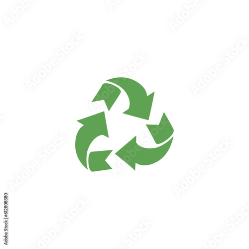 Green arrows recycling sign flat style, vector illustration