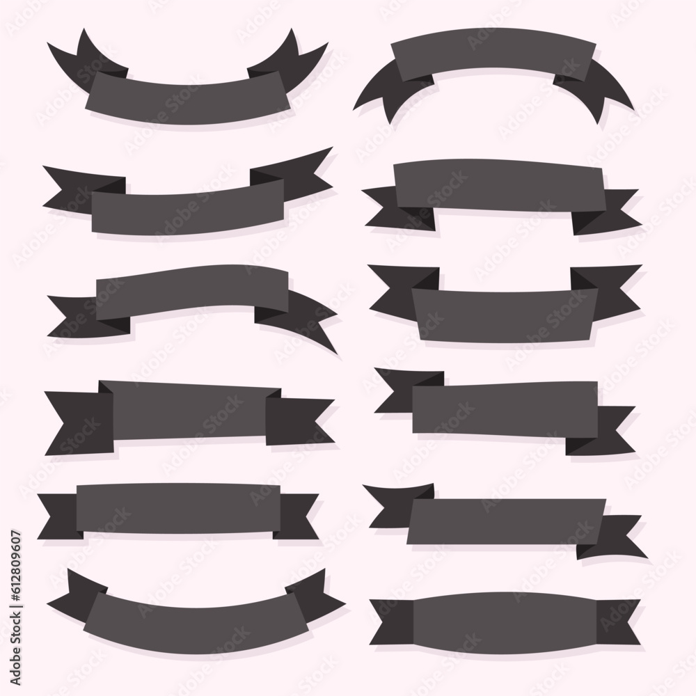 Set of flat vector ribbons with black color.