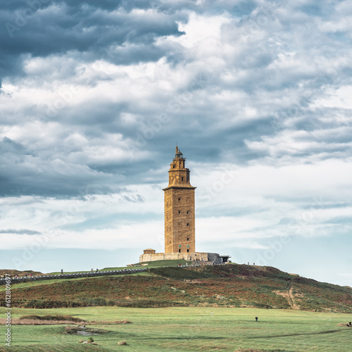 Photo of the Tower of Hercules in A Coruña on a cloudy day © dacaro