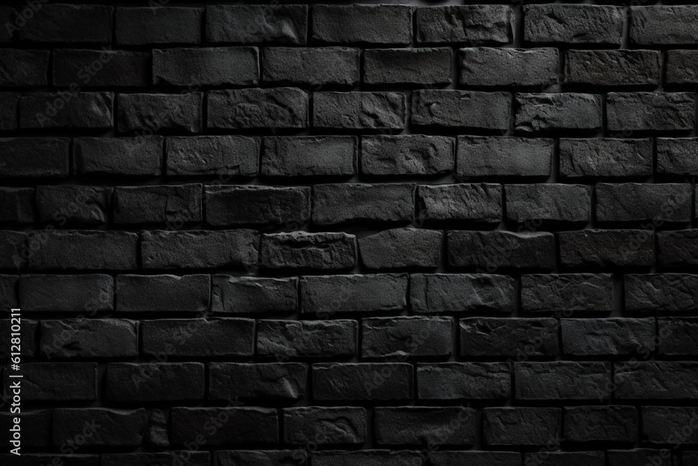 Black brick wall, dark background for design.Generative AI	
