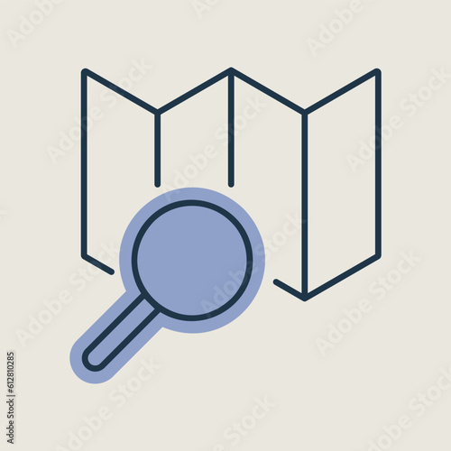 Map with magnifier vector icon. Navigation sign