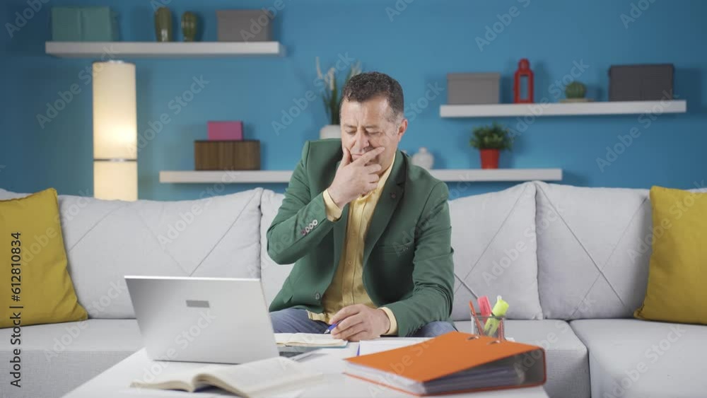 Home office worker man stressed and thoughtful. Home office worker man stressed and thoughtful.