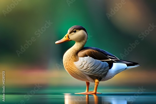 A young cute little mallard duck. Isolated. (AI-generated fictional illustration)
