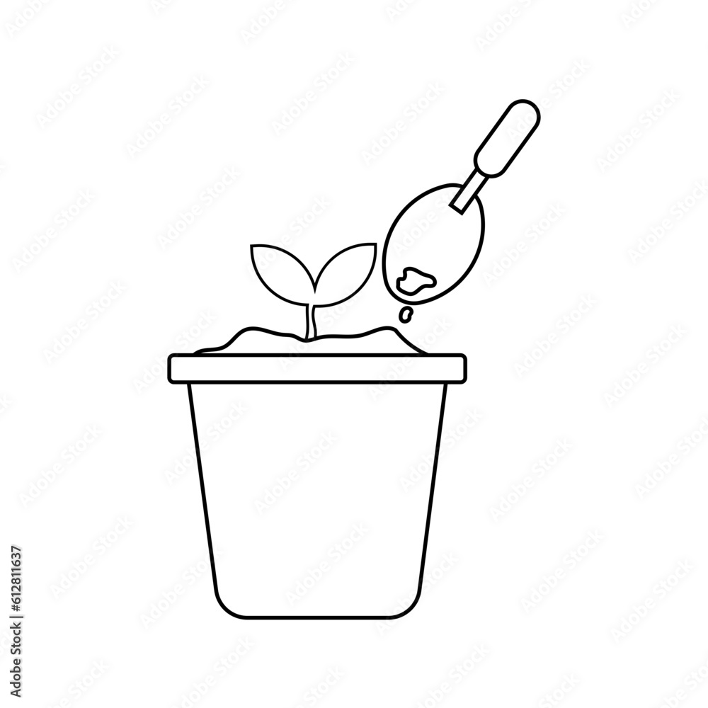 plant in pot with shovel icon over white background, line style, vector illustration plant in pot with shovel icon over white background, line style, vector illustration