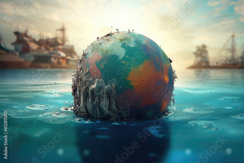 The concept of pollution of the Earth, rivers, seas, oceans.Planet Earth is in danger. Environmental problem, human waste, garbage, pollution. Changing of the climate. Earth disaster.Generative, AI,