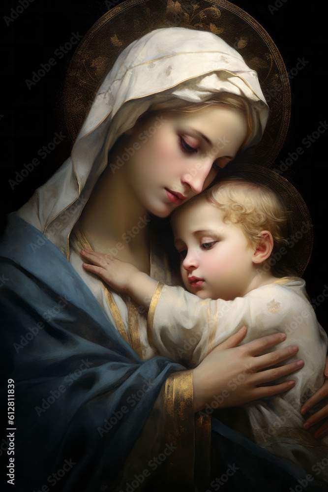 Holy Mary and baby Jesus. Generative AI Holy Mary and baby Jesus. Generative AI