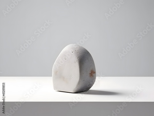 Close-up of a stone used as a product display stand on a plain white background. Generative AI