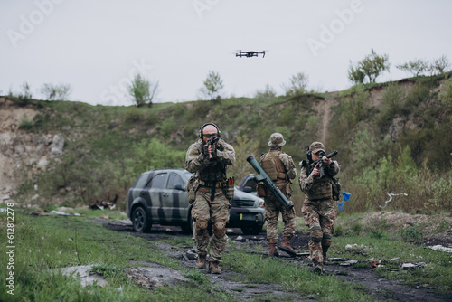 Ukrainian armed forces training tactical skills with a drone