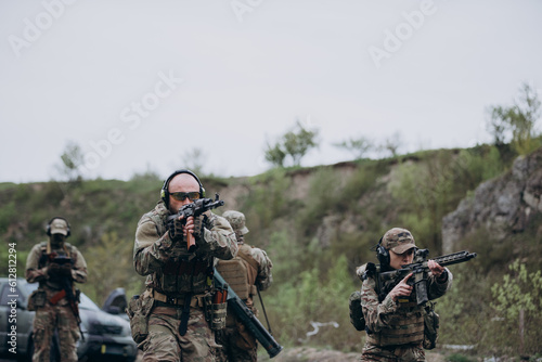 Ukrainian soldiers practicing attack skills