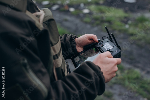 Ukrainian military drone operator doing air intelligence