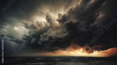Dynamic weather texture featuring dramatic storm clouds and captivating sky. Generative AI