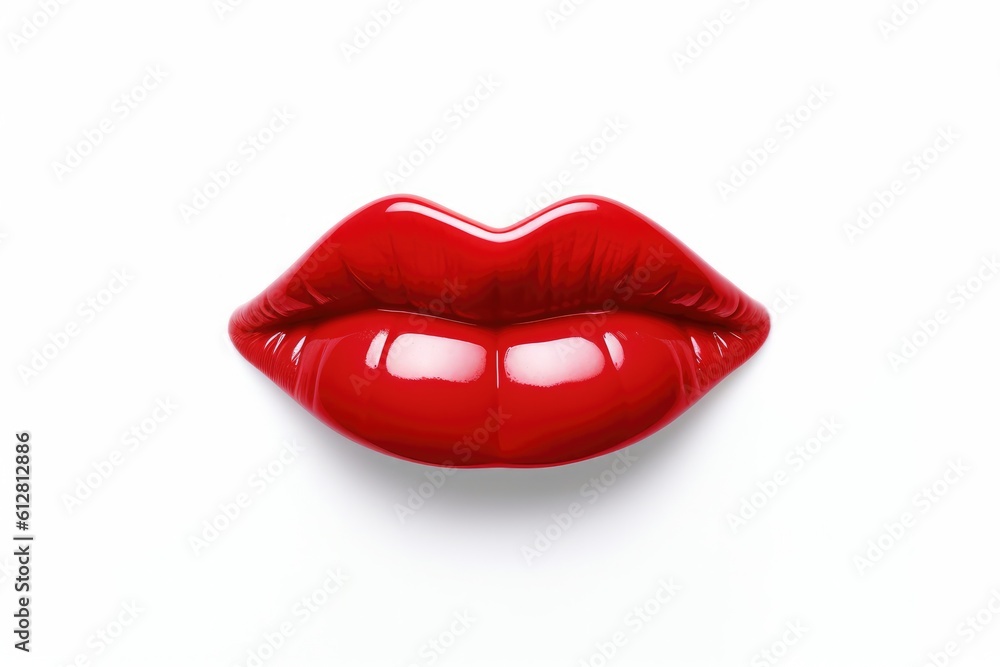 Red glossy lips isolated on white background. generative AI Red glossy lips isolated on white background. generative AI