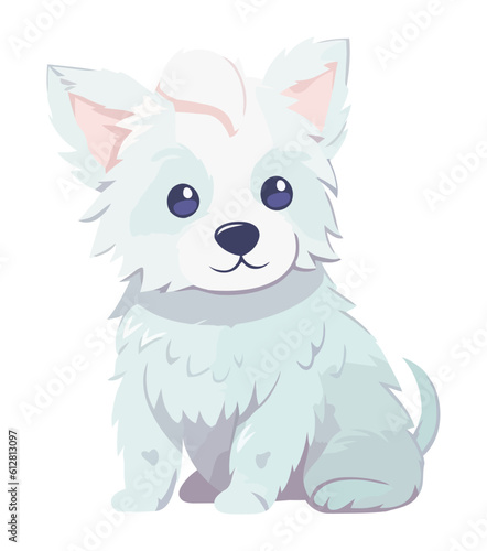 Cute puppy sitting, looking cheerful