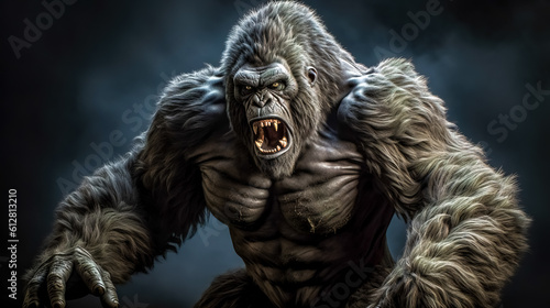 portrait of angry gorilla. a rare endangered species of animal. banner, made with Generative AI