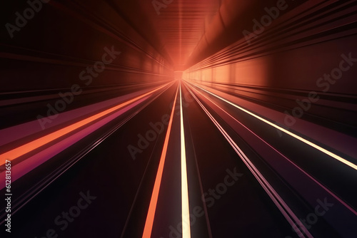 Bright lights in the tunnel  timelapse. AI generative.