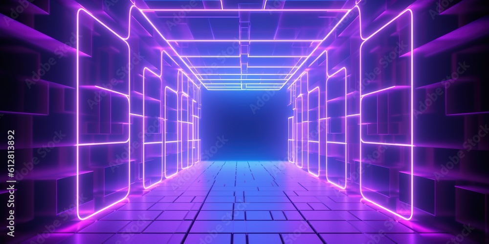 abstract futuristic geometric tunnel portal with pink blue glowing neon moving high speed wave lines and bokeh lights. Data transfer concept Fantastic wallpaper, Ai Generative abstract futuristic geometric tunnel portal with pink blue glowing neon moving high speed wave lines and bokeh lights. Data transfer concept Fantastic wallpaper, Ai Generative
