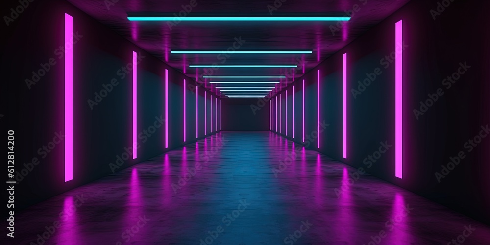 abstract futuristic geometric tunnel portal with pink blue glowing neon moving high speed wave lines and bokeh lights. Data transfer concept Fantastic wallpaper, Ai Generative