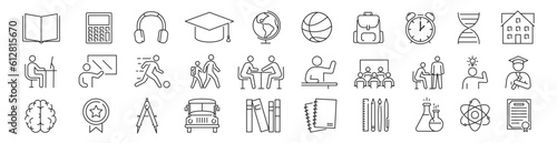 Back to school linear icons set. Education linear symbols.