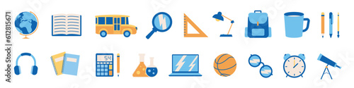 School supplies. icon set. Back to school icon set. Flat style.