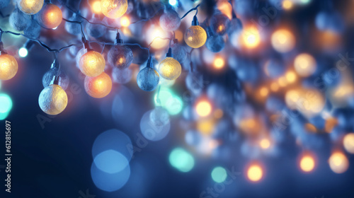 Holiday Illumination: Christmas Garland with bokeh background. Generative AI
