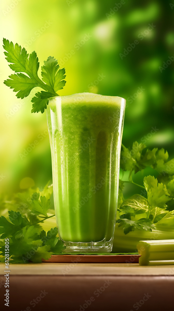 Green smoothie celery in glass healthy detox concept. Generative AI Green smoothie celery in glass healthy detox concept. Generative AI