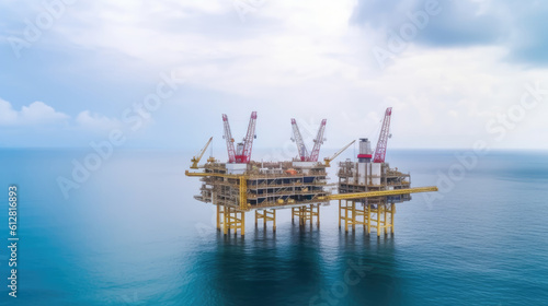 Large offshore drilling oil rig plant. Generative AI © piai