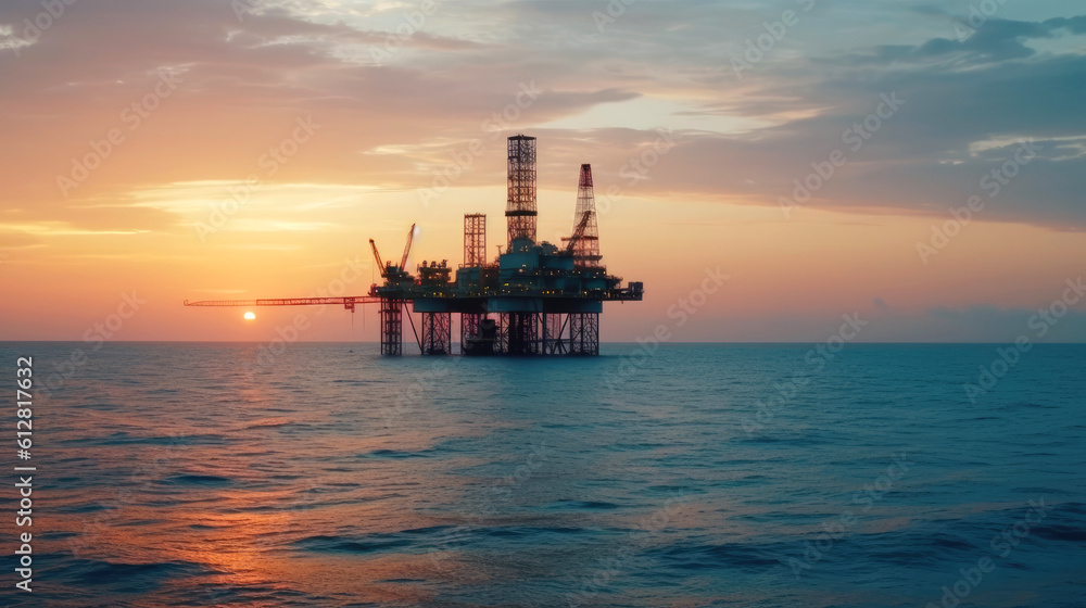 Large offshore drilling oil rig plant. Generative AI Large offshore drilling oil rig plant. Generative AI