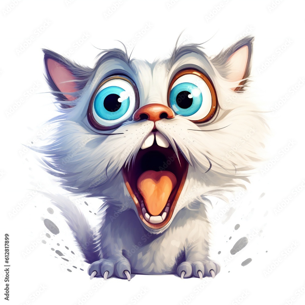 Panicking cartoon cat mascot on white background Generative AI
