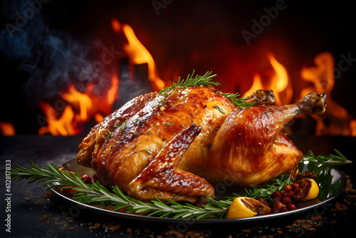 roasted chicken on the grill	
 photo